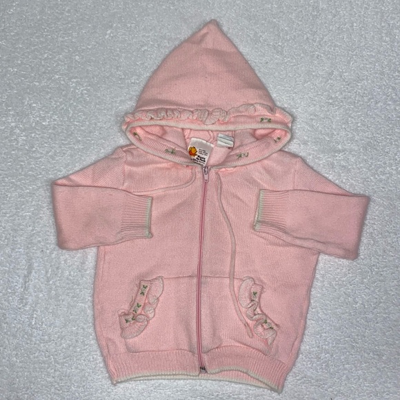 Vintage sears Winnie the Pooh acrylic pink knit hooded sweater 18/24m - Picture 1 of 9